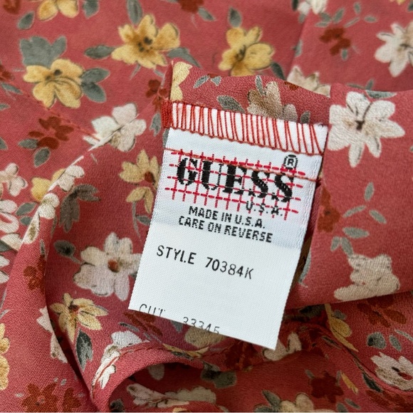 Vtg Guess Floral Sheer Sleeveless Top Blouse Button Front Coral Yellow Small USA - Picture 5 of 5